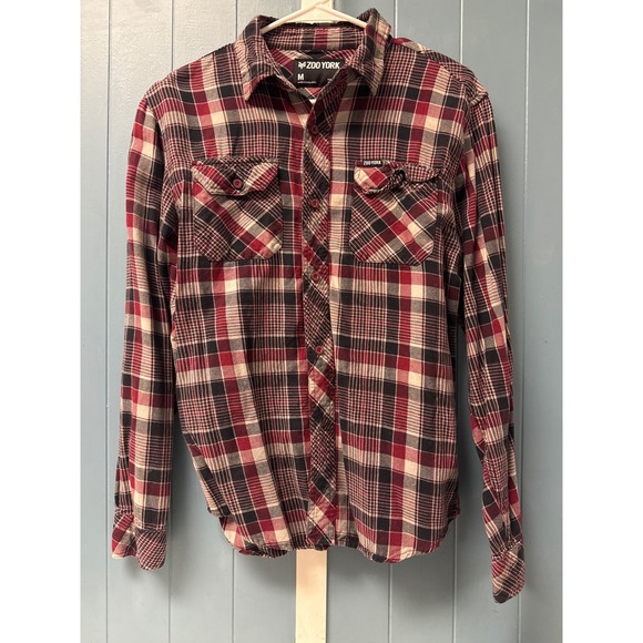 Zoo York Mens Medium Flannel Shirt Plaid Long Sleeve Button Up Red Black - Picture 1 of 5
